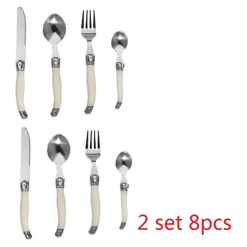 Laguiole Ivory White Stainless Steel Cutlery Set 4-24pc Flatware Cutlery Set Axl 8pcs 2 set
