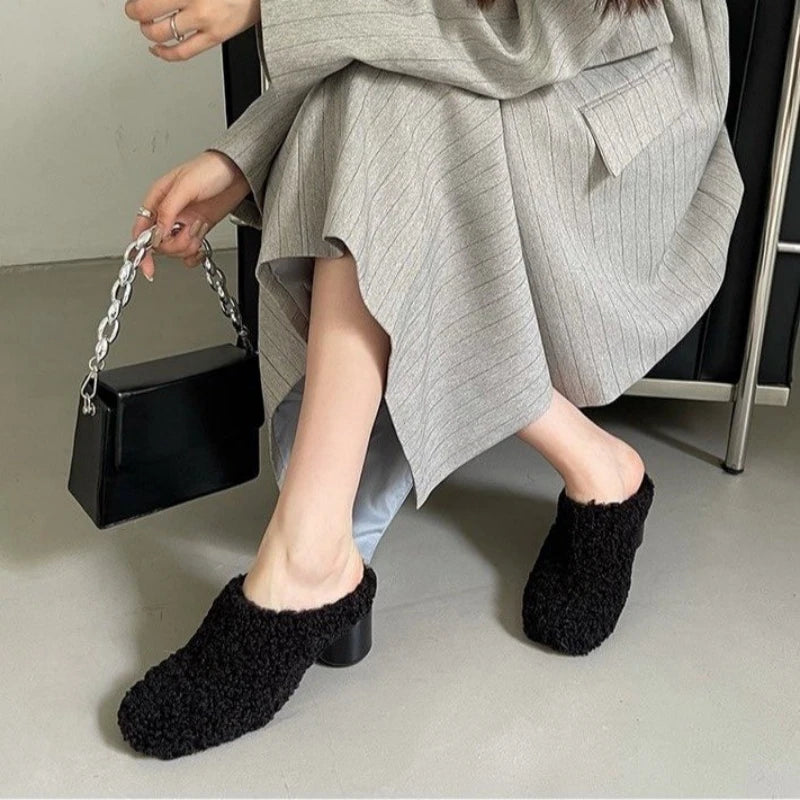 Women's Velvet Platform Slippers – Warm Non-Slip Winter Shoes Women's Slippers Axl black 39