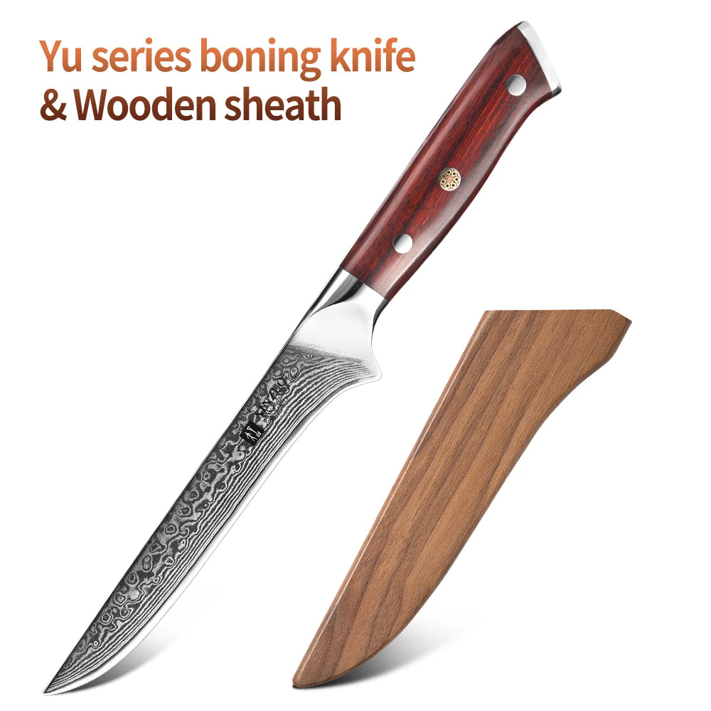 XINZUO 6" Damascus Steel Boning Knife – Rosewood Handle Damascus Boning Knife Axl with Wooden sheath China Mainland