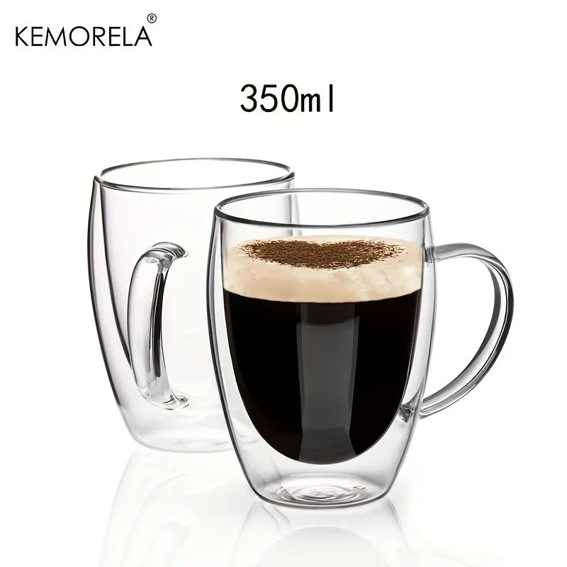 KEMORELA 350ml Double Wall Glass Coffee Mugs | Set of 2/4/6 Glass Coffee Mugs Axl 2PCS 350ml