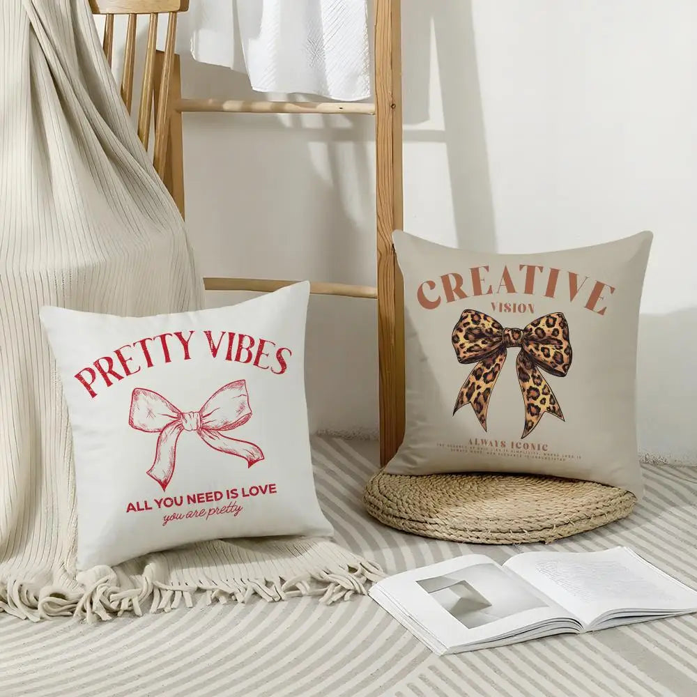 Korean Bow Linen Cushion Cover – Breathable Pillowcase & Zipper Decorative Pillow Cover Axl