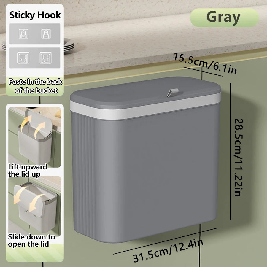 ONEKA 14L Hanging Kitchen Trash Can with Lid | Cabinet & Sink Bin Hanging Trash Can Axl DARK GRAY 14L