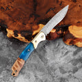 Damascus Steel Folding Knife – Rosewood & Resin Handle | EDC Folding Pocket Knife Axl FD2559A