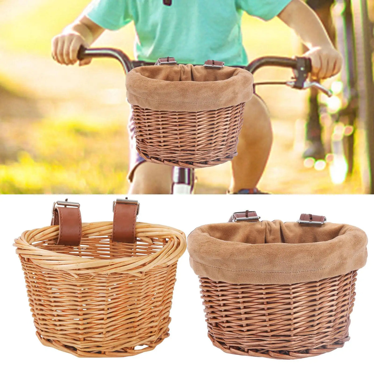 Wicker Rattan Kids Bike Basket – Handlebar Bicycle Storage Kids Bike Basket Axl