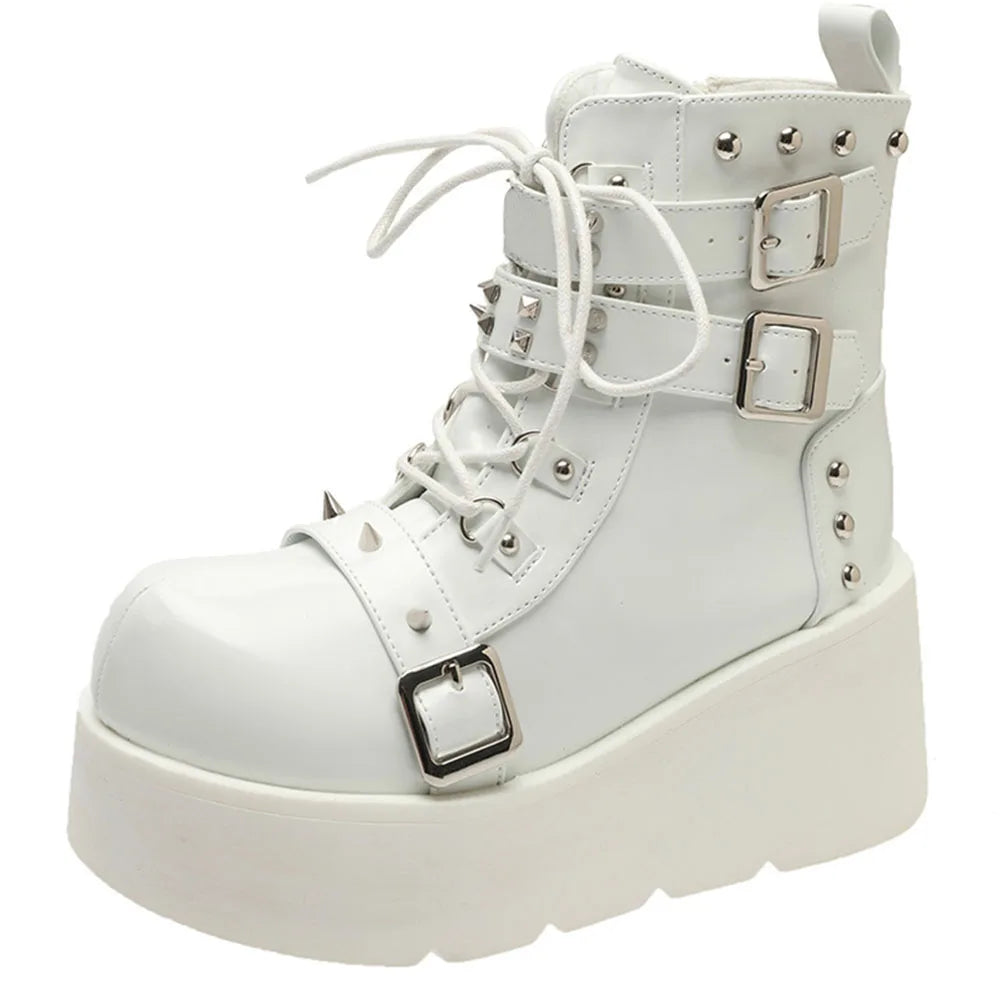 Women's Goth Platform Ankle Boots – Punk Wedge Buckle Zip Heels Platform Ankle Boots Axl 39 white-606