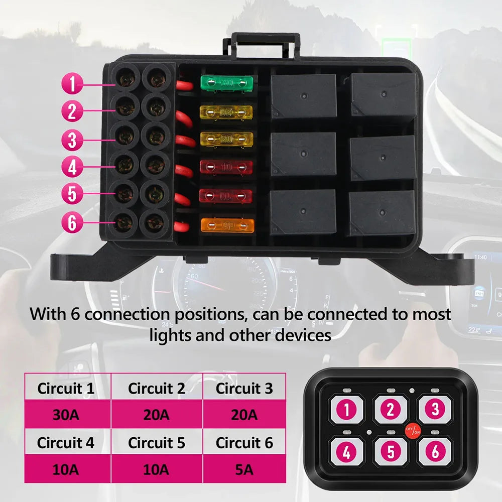 6-Gang Car LED Switch Panel – 12V–30V Auto-Dimming Control LED Switch Panel Axl