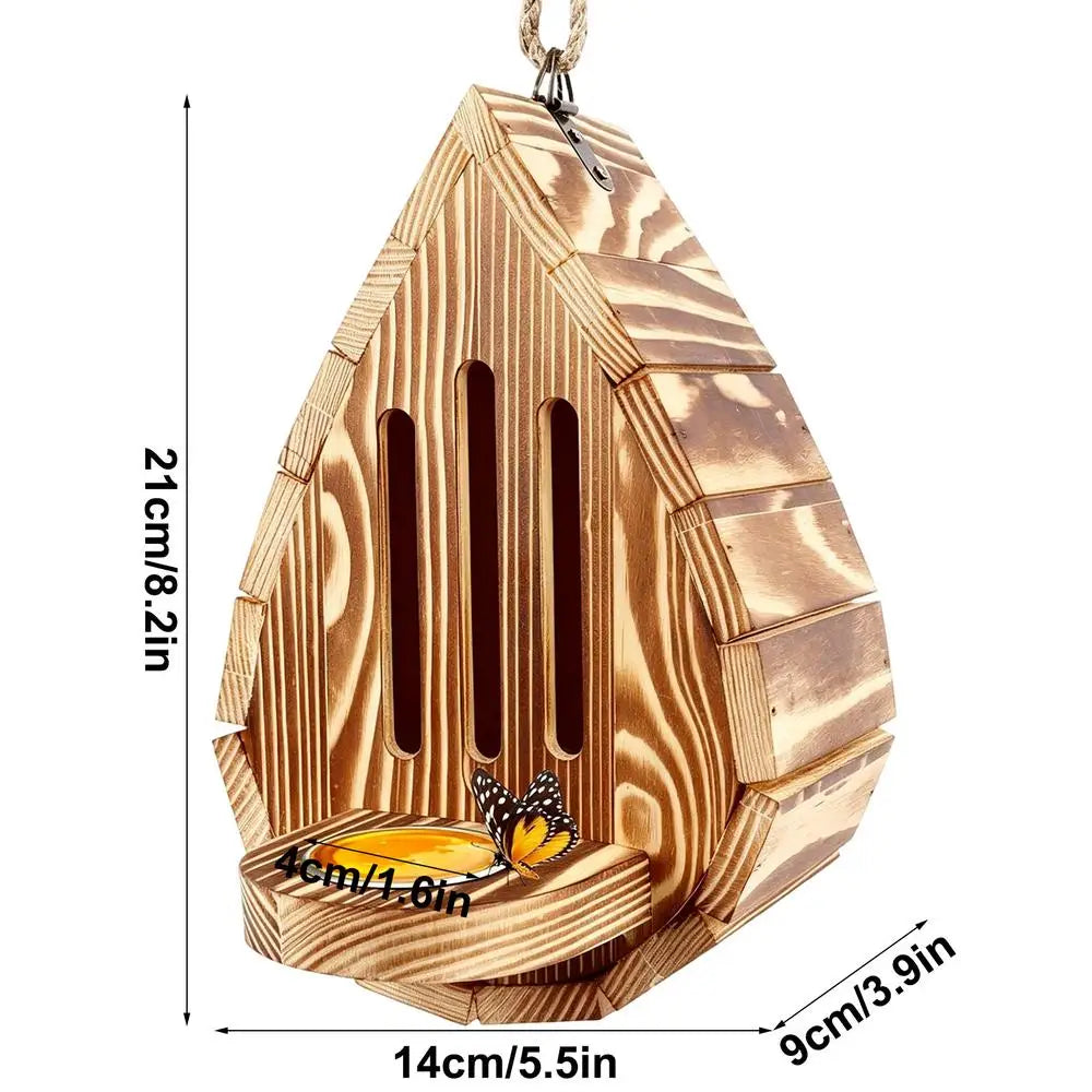 Hanging Wood Butterfly House & Bee Nesting Box – Garden Feeder Butterfly & Bee House Axl Wooden