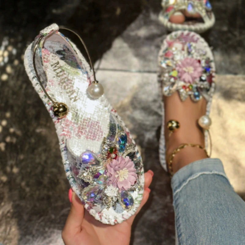 Women's Pearl Crystal Lace-Up Platform Mule Sandals Platform Mule Sandals Axl