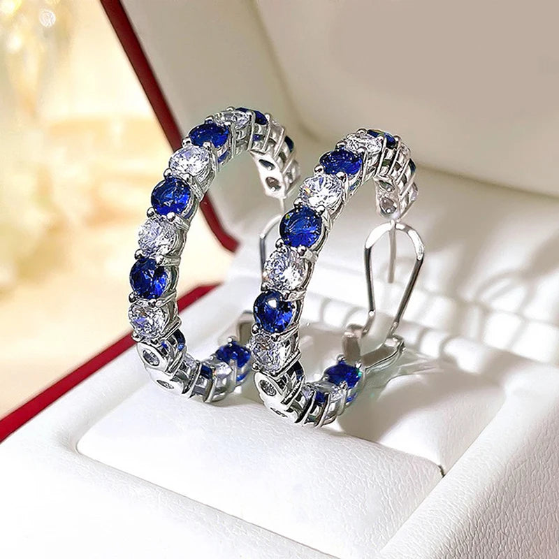 Huitan CZ Big Circle Hoop Earrings – Silver Women's Jewelry Hoop Earrings Axl