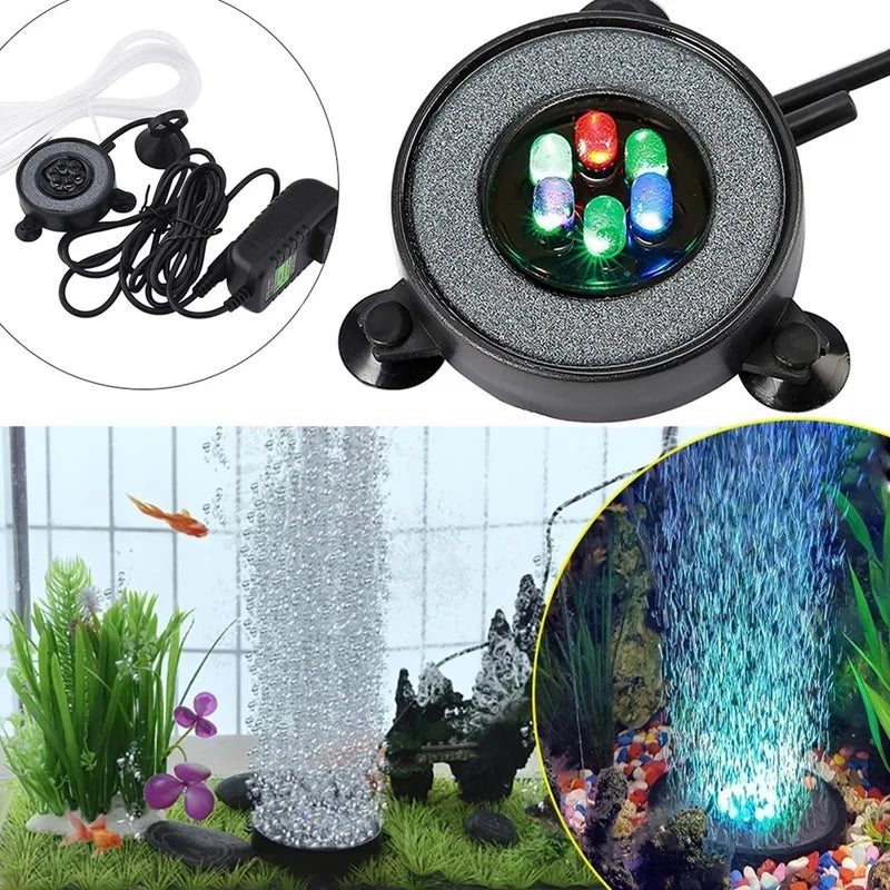 Color Changing LED Aquarium Bubbler Light | Round Fish Tank Lamp Aquarium LED Light Axl EU Plug