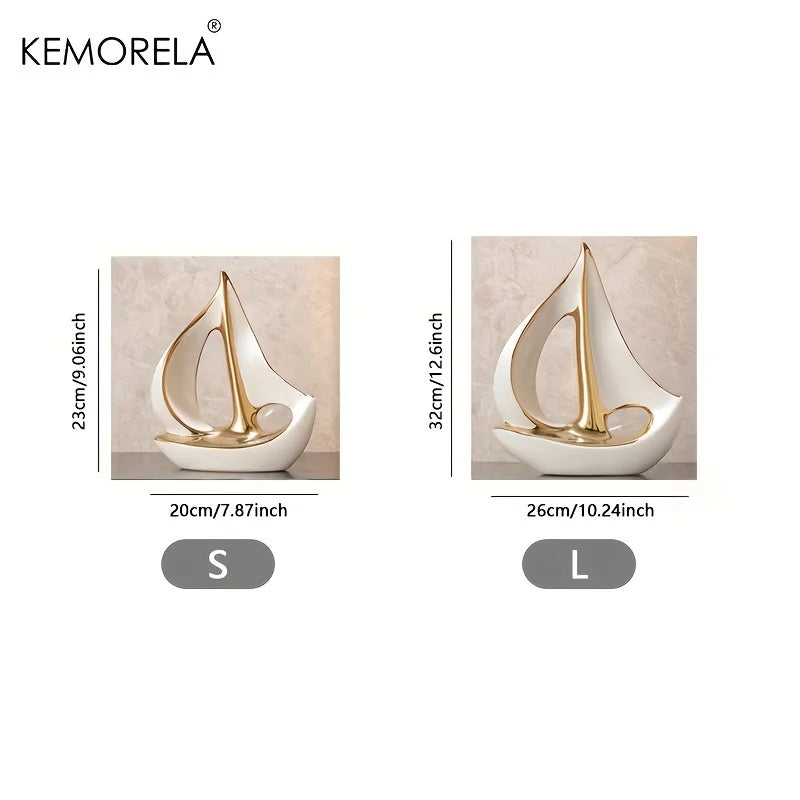 KEMORELA Ceramic Sailboat Sculpture – Post-Modern Home Décor Decorative Sculpture Axl
