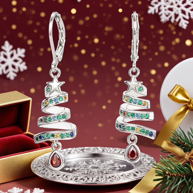 Huitan Christmas Tree Drop Earrings – Red Cubic Zirconia Drop Earrings Axl