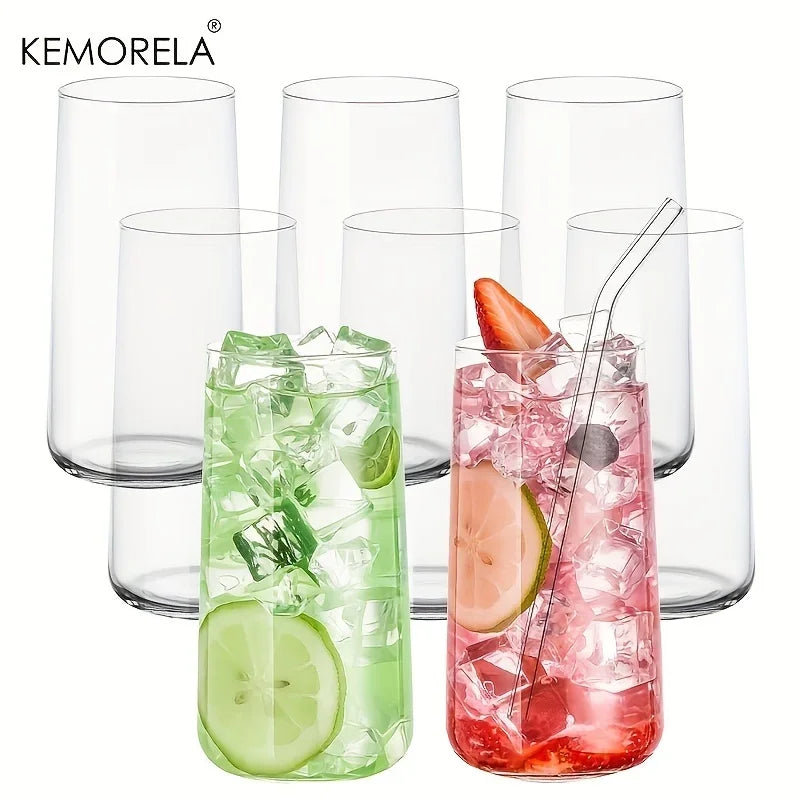 KEMORELA 6-Piece Highball Glass Set with Straws – 15.5 oz Highball Glass Set Axl 8PCS 301-400ml