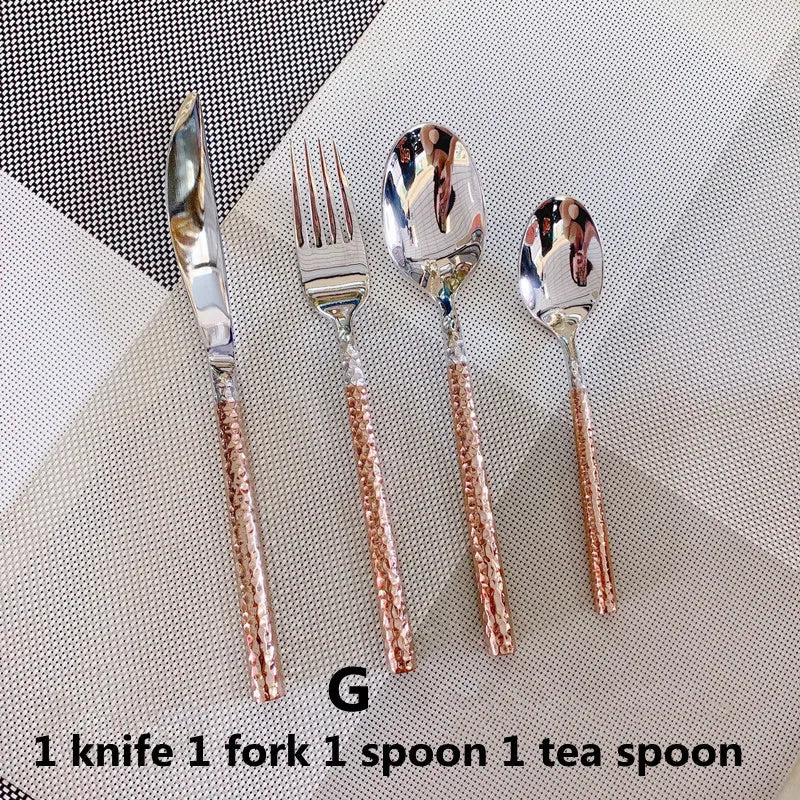 Vintage Rose Gold Stainless Steel Cutlery Set – 4pc Flatware Flatware Cutlery Set Axl 5pcs 1set