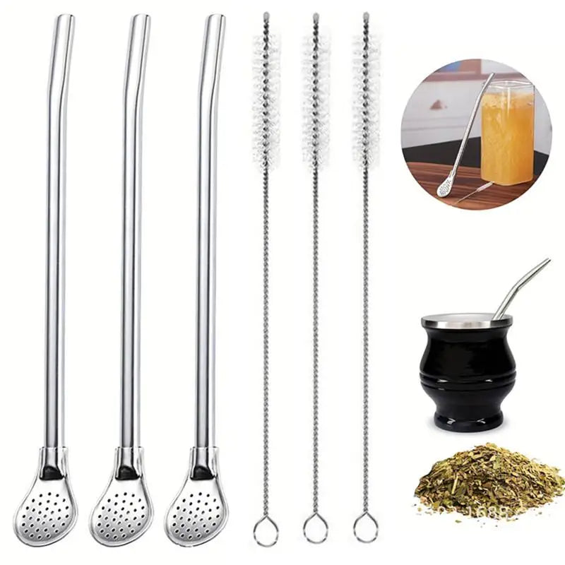 Stainless Steel Bombilla Yerba Mate Straws with Filter | 2/4/6 Pack Reusable Drink Straws Axl