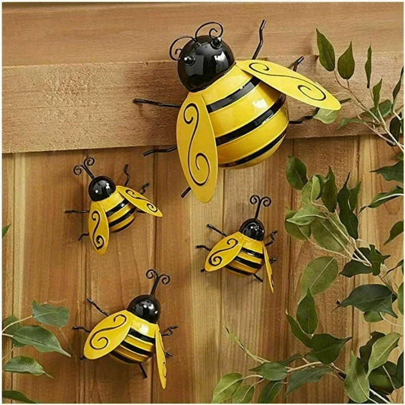 4-Pack Metal Bumble Bee Wall Ornaments – Vintage Garden Décor Metal Wall Ornament Axl YELLOW