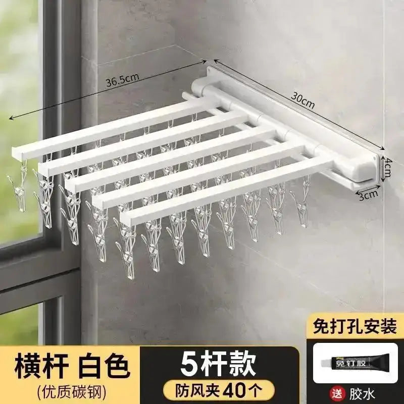 Folding Wall-Mounted Drying Rack – Punch-Free Multi-Use Folding Drying Rack Axl A-White-5