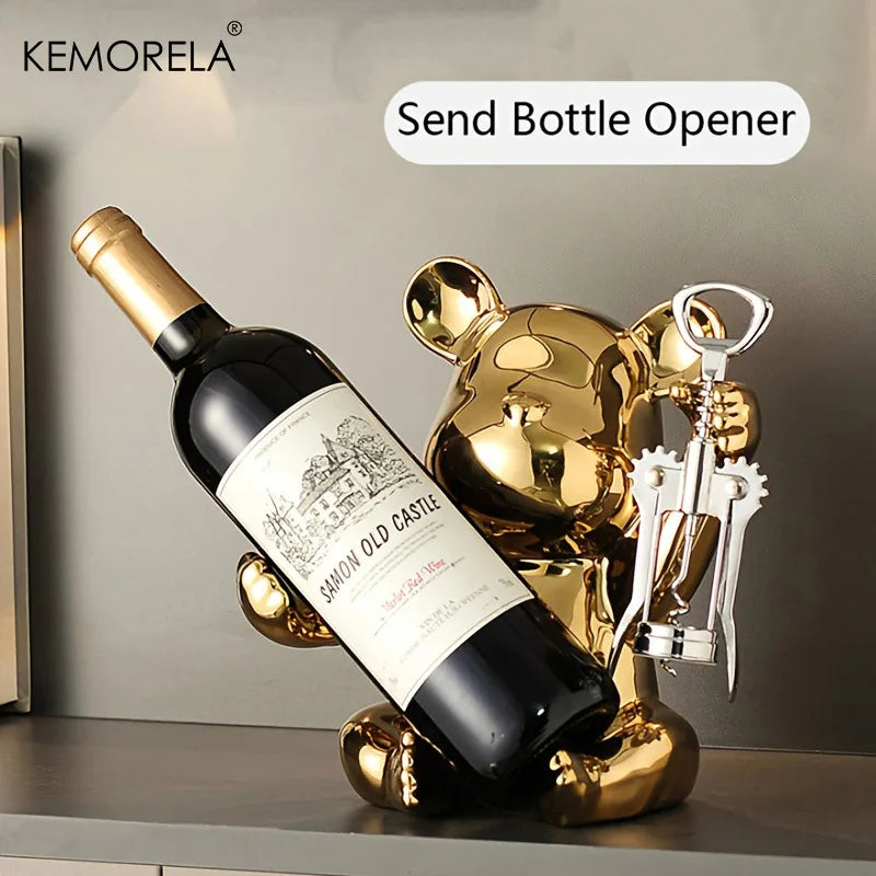 Ceramic Cartoon Wine Rack with Bottle Opener | Home Bar Decor Decorative Wine Rack Axl Golden