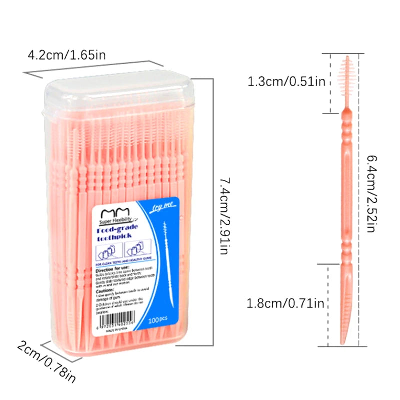 100-Pack Double Head Dental Toothpick Brush & Floss Picks Dental Floss Picks Axl