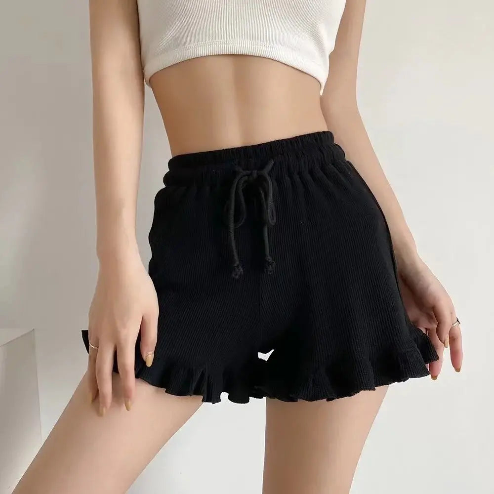 Women's High Waist Ruffle Drawstring Wide Leg Shorts Women's Casual Shorts Axl