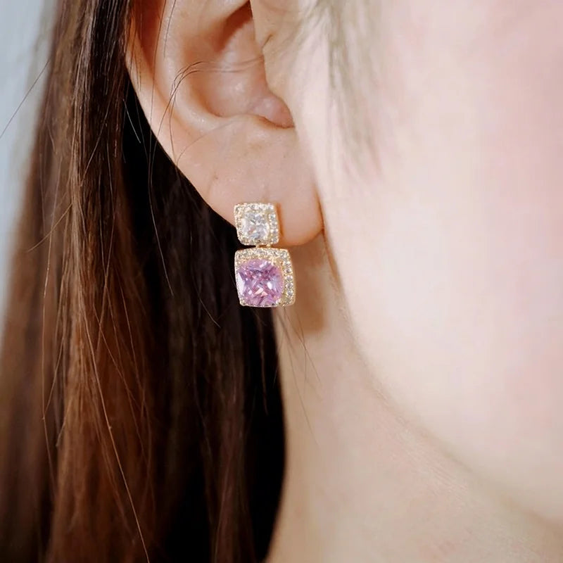 Huitan Pink & White CZ Drop Earrings – Wedding Party Jewelry CZ Drop Earrings Axl