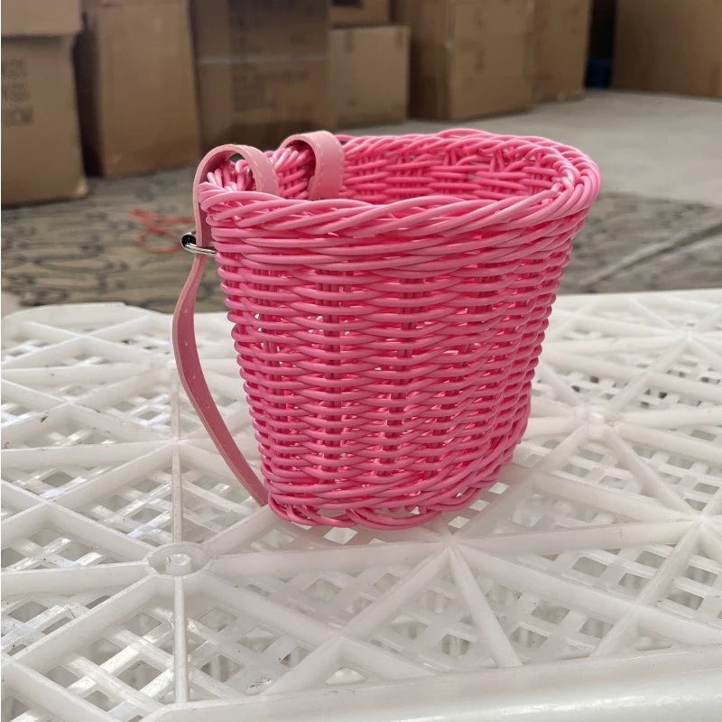 Waterproof Rattan Woven Bike Basket – Removable Front Handlebar Bike Handlebar Basket Axl 18x14x12 Pink