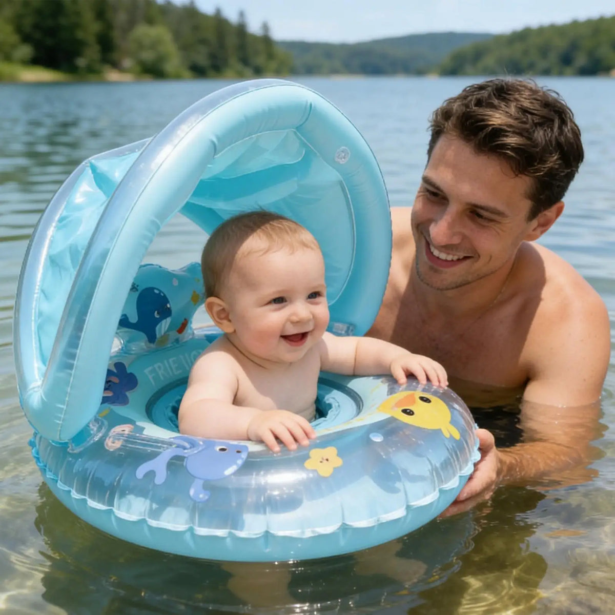 Baby Inflatable Pool Float Ring with UV Sunshade | Ages 6M–4Y Baby Pool Float Axl