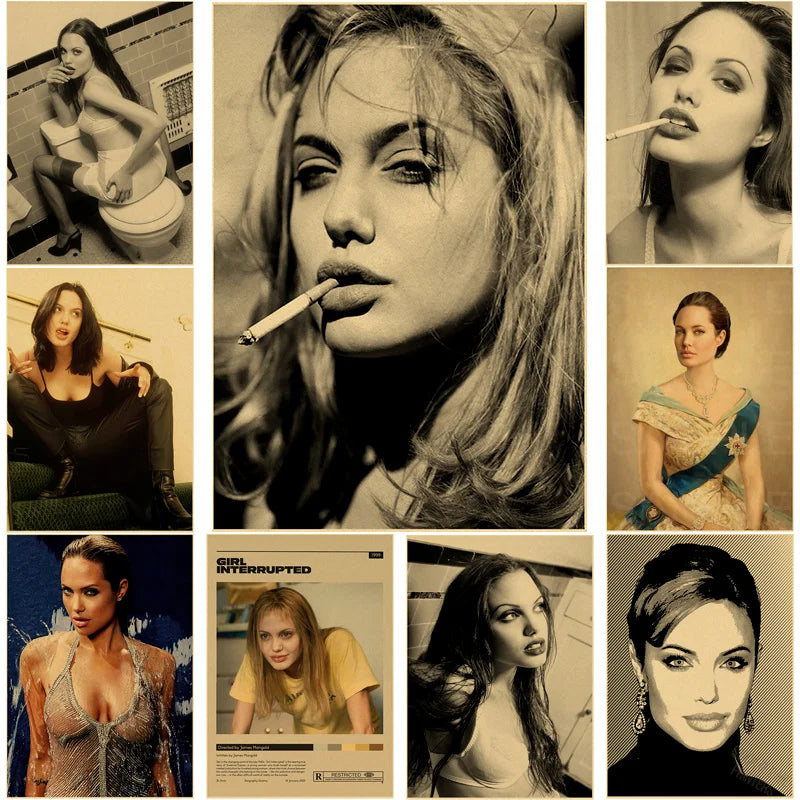 Angelina Jolie Vintage Kraft Paper Poster | Retro Wall Art Print Vintage Wall Poster Axl