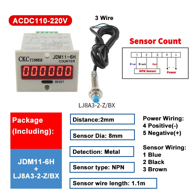 JDM11-6H 6-Digit Digital Industrial Counter + Proximity Switch Industrial Digital Counter Axl SET2