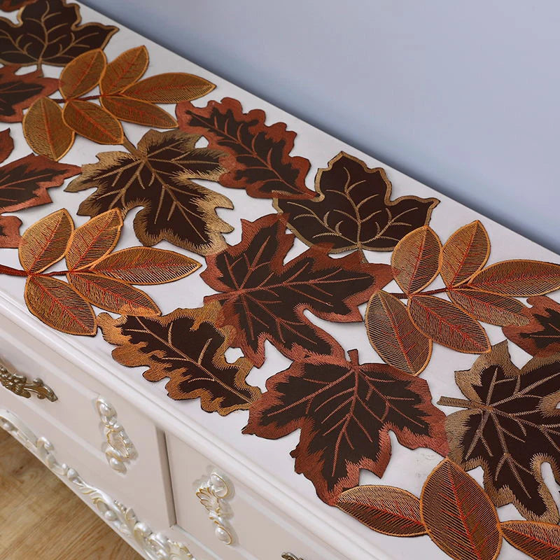 Autumn Maple Leaf Embroidered Table Runner | Farmhouse Décor Embroidered Table Runner Axl