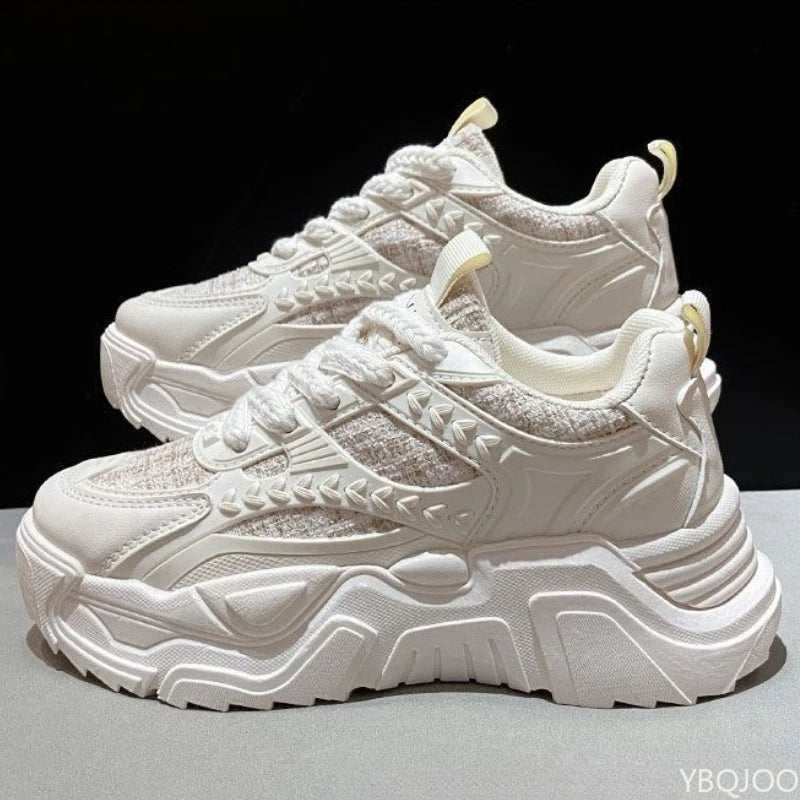 Women's Thick Sole Breathable Mesh Casual Sneakers | Height Boost Women's Casual Sneakers Axl Beige 36