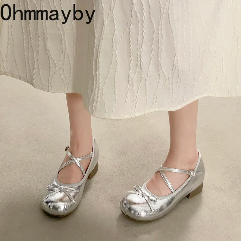 Women's Butterfly-Knot Mary Jane Ballet Flats | Low Heel Mary Jane Ballet Flats Axl