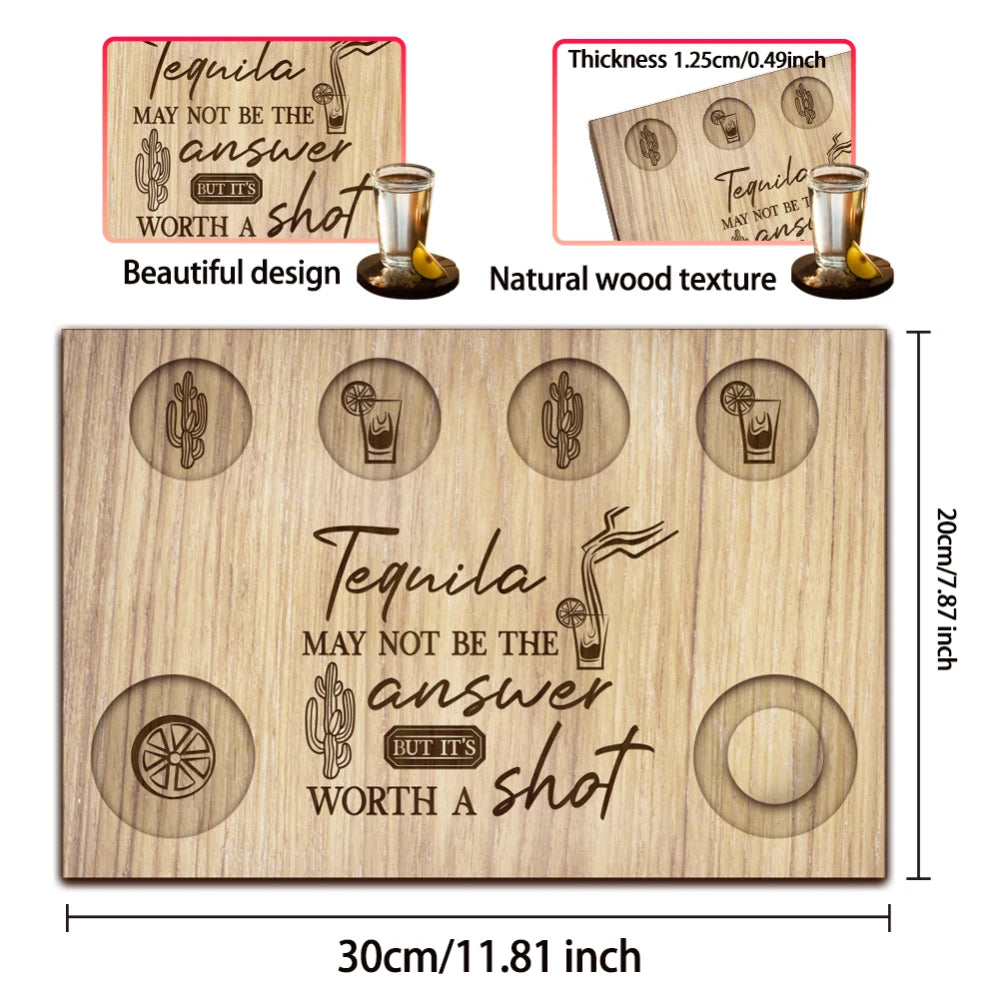 Wooden Tequila Shot Glass Serving Tray | Lemon & Salt Board Wooden Bar Tray Axl AECH04-06437