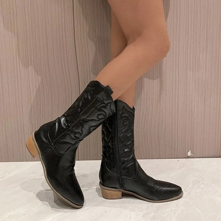 Women's Western Cowboy Mid-Calf Boots | Pointed Toe Side Zip Women's Cowboy Boots Axl black 40