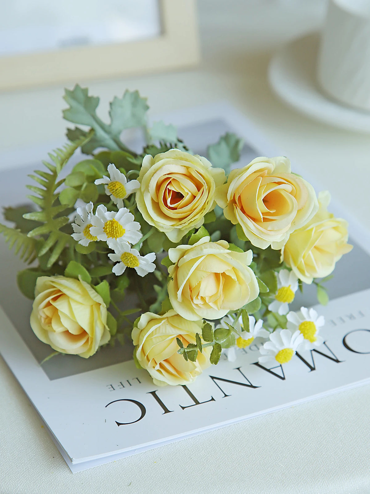 Silk Rose Artificial Flower Bouquet for Wedding & Home Decor Artificial Flower Bouquet Axl YELLOW 1 PC
