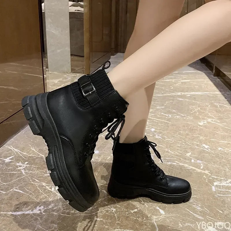 YBQJOO Women's Belt Buckle Ankle Boots – Soft Sole Winter Women's Ankle Boots Axl