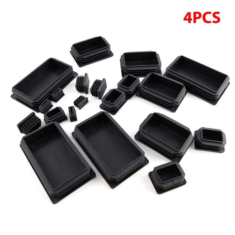 4PCS Black Rectangle Plastic End Cap Tube Pipe Blanking Plug Tube End Cap Axl