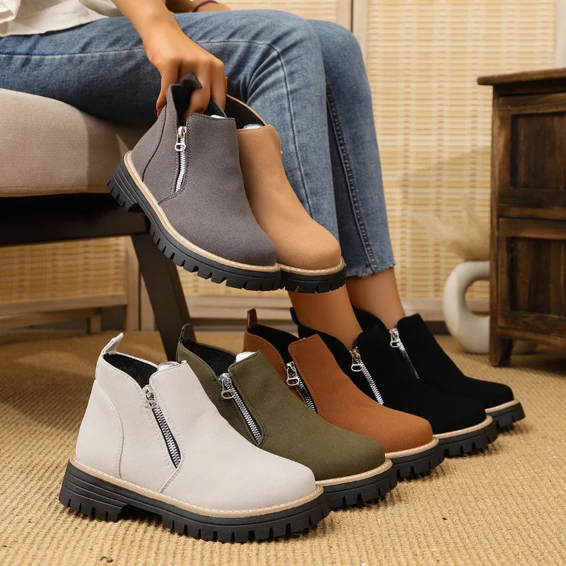 UXST Women's Platform Ankle Boots | Plus Size Thick Sole Zip Platform Ankle Boots Axl
