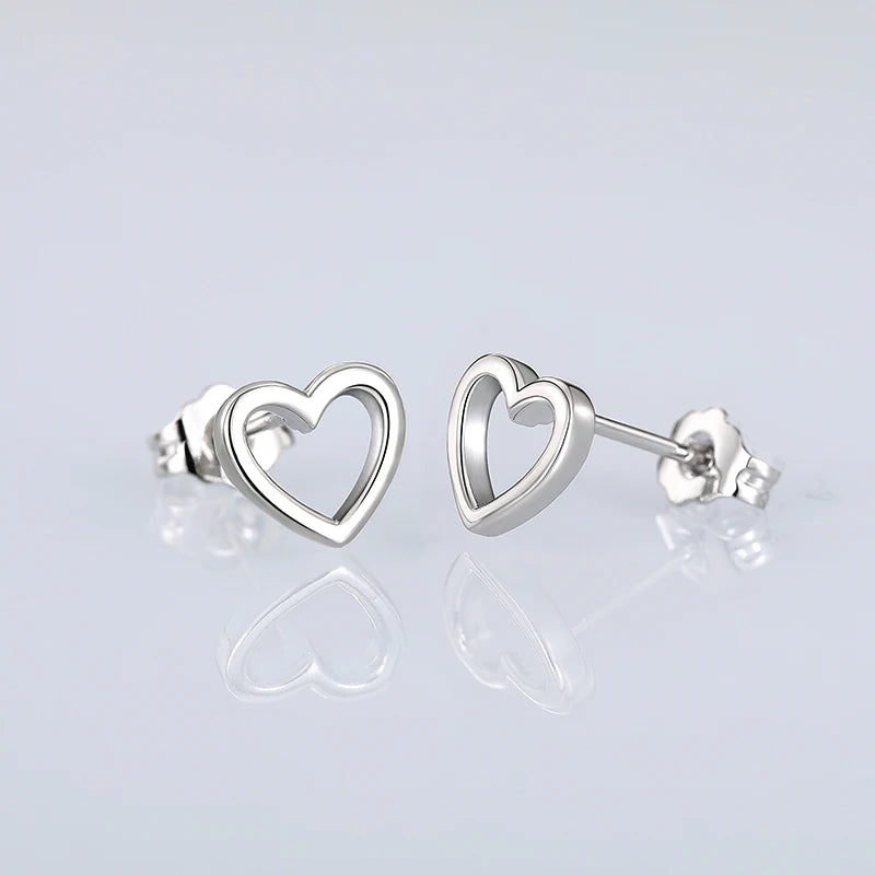 Huitan Minimalist Heart Stud Earrings – Silver Tone Women's Studs Stud Earrings Axl