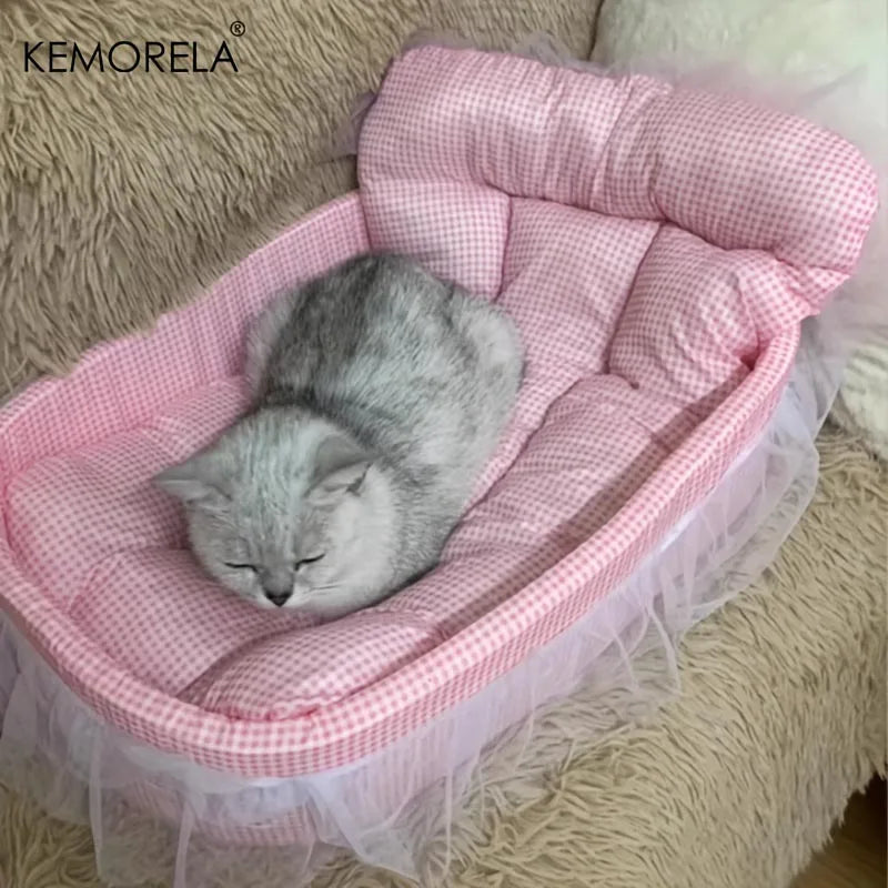 KEMORELA Cat Princess Sofa Bed – Washable Pet Mat All Seasons Cat Sofa Bed Axl Pink