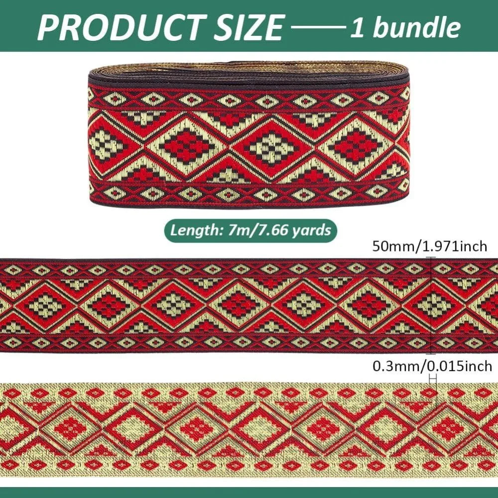 Boho Jacquard Ribbon 2" Rhombus Woven Trim – 7.66 Yards Fabric Trim Ribbon Axl