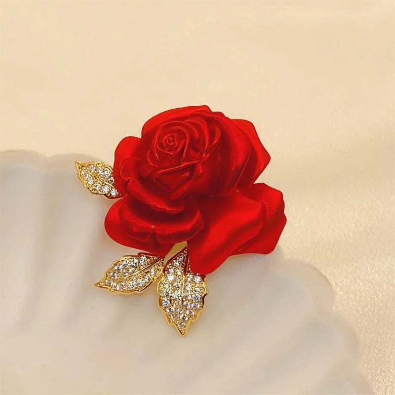 Red Rose Brooch Pin – Elegant Metal Alloy Floral Lapel Pin Floral Brooch Pin Axl