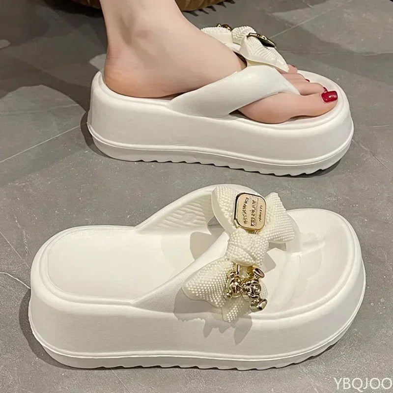 Women's EVA Wedge Flip Flops – Bow Thick Sole Summer Slippers Wedge Flip Flops Axl