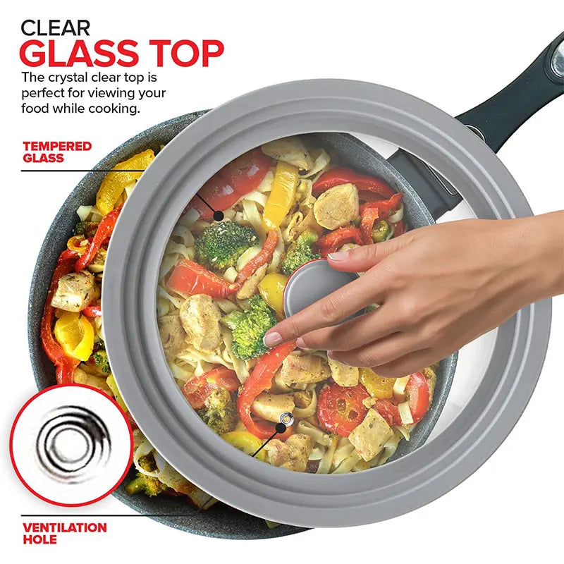 Universal Tempered Glass Lid for Pots & Pans – 24cm 26cm 28cm Cookware Lid Axl