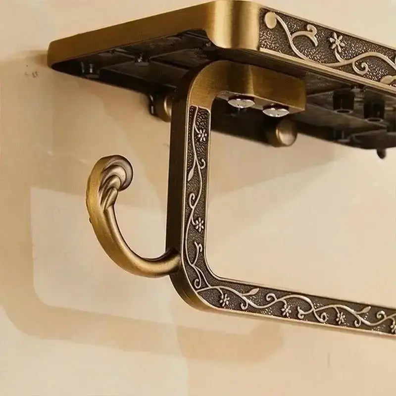 Carved Brass Toilet Paper Holder with Shelf & Phone Rest Toilet Paper Holder Axl