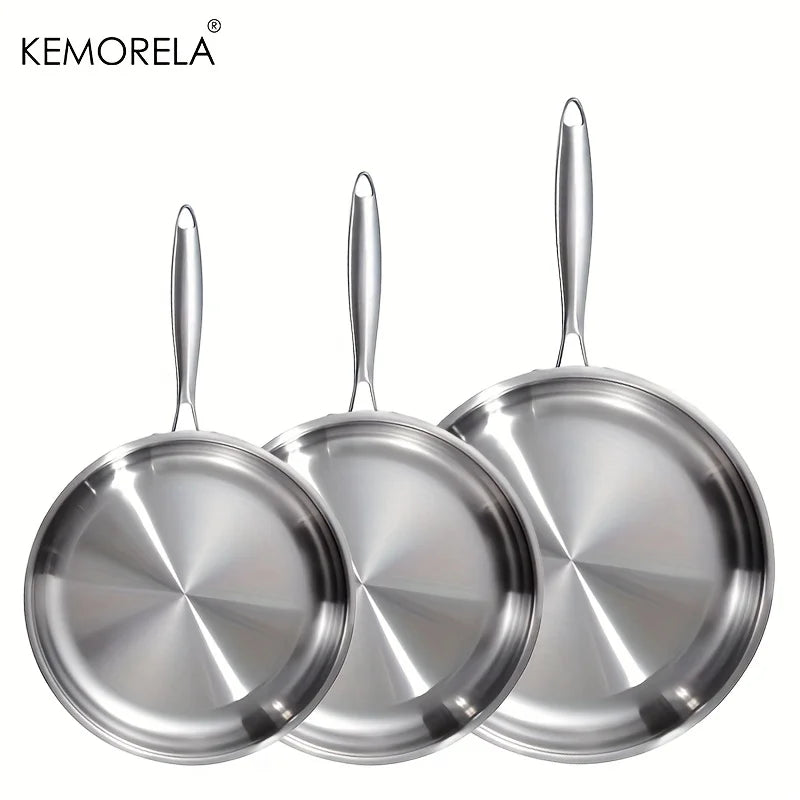 KEMORELA 3-Piece Non-Stick Stainless Steel Frying Pan Set 22/26/30cm Frying Pan Set Axl 3PCS