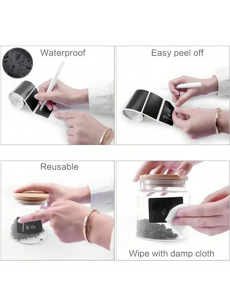 Black Waterproof Reusable Chalk Labels for Jars & Storage Chalk Label Stickers Axl