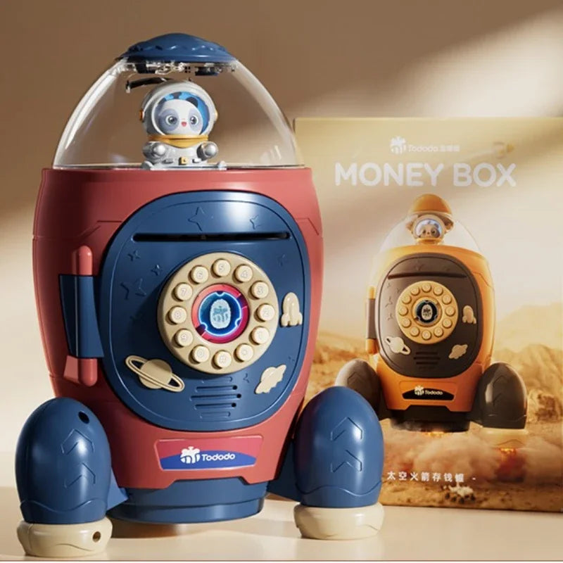 Kids Rocket Piggy Bank – Password Lock & Planet Light Projector Kids Piggy Bank Axl