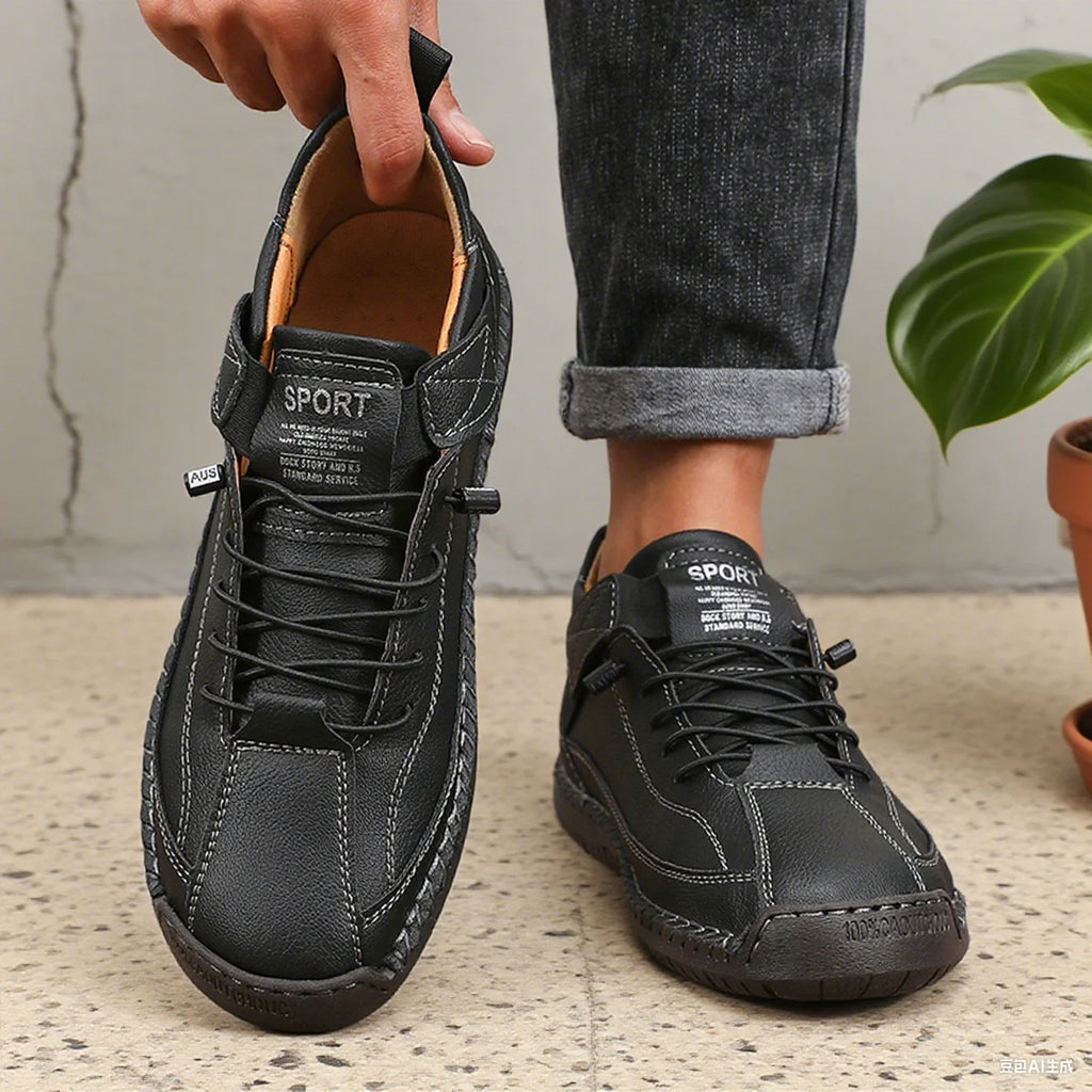 ZULIWAGN Retro Men's Leather Strap Sneakers | Casual Walking Shoes Men's Casual Sneakers Axl black 37
