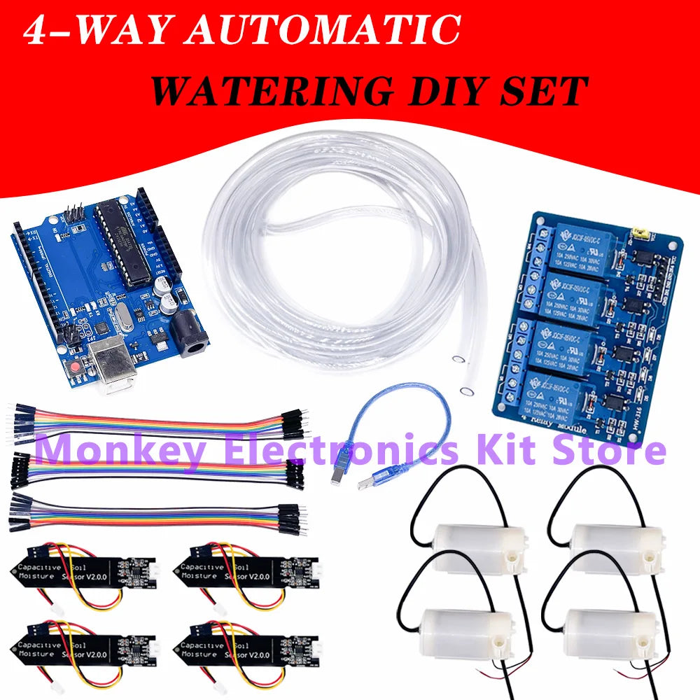 4-Way Auto Plant Irrigation Kit – Soil Moisture Sensor Pump Irrigation Kit Axl